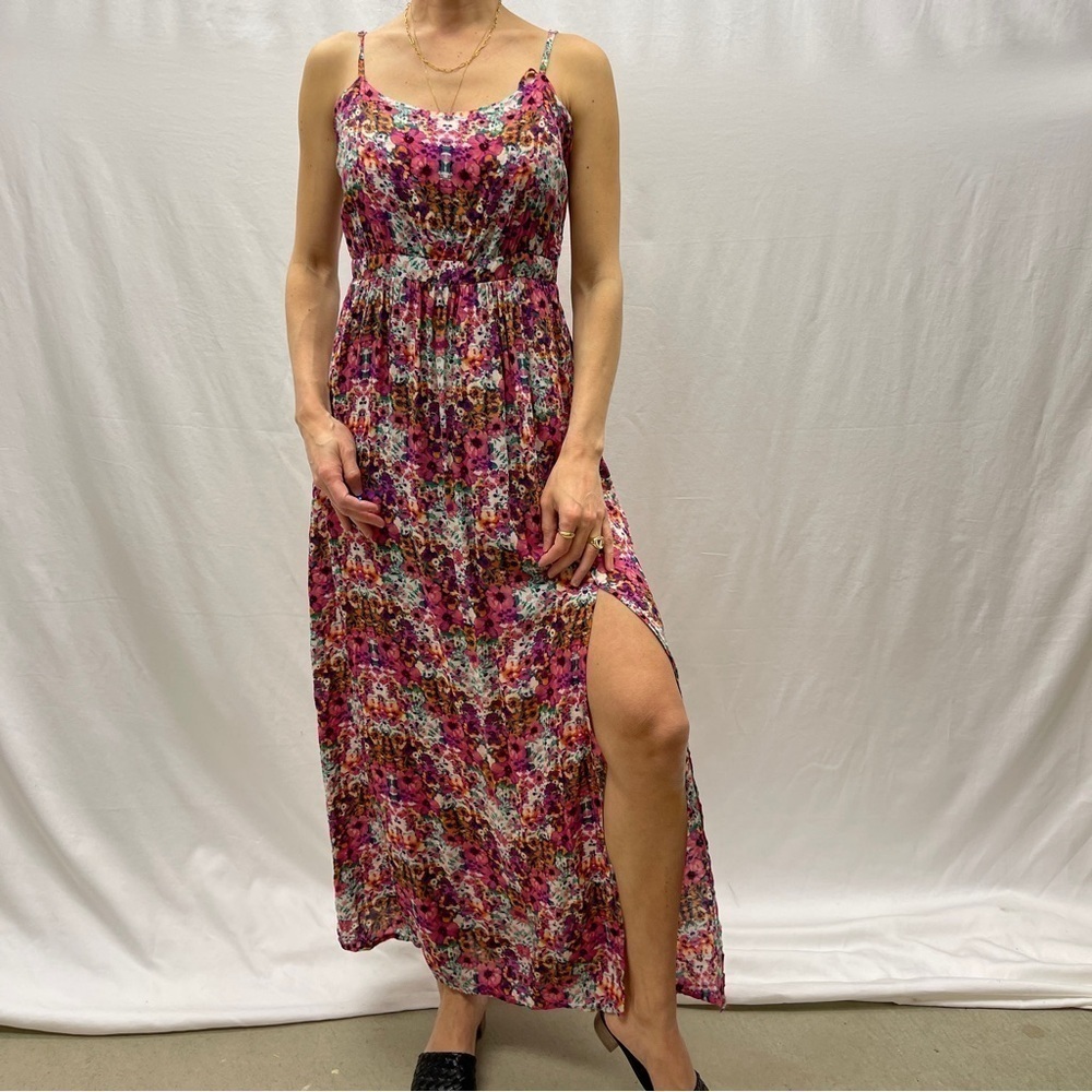 Forever 21 maxi dress fits S M floral multicolored pink purple green